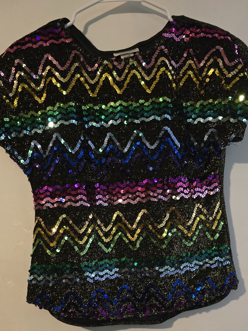 Vintage Sequin Chevron Short-Sleeve Top in Multicolor by Copy Cats